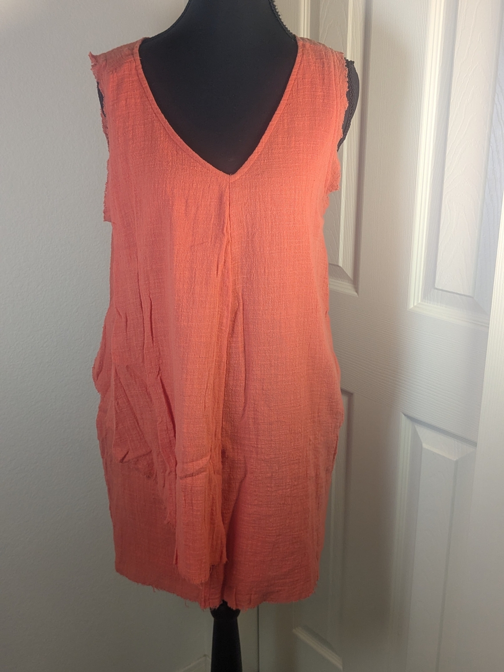 Impressions Coral Gauze Dress NWT Raw Edge Boho Lagenlook Sleeveless Shift Dress
